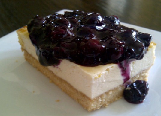 Topped with fresh blueberry sauce