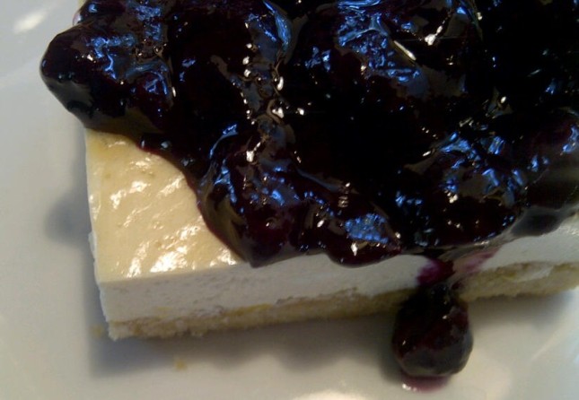 Cheesecake Bars with Blueberry Sauce